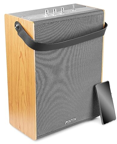 Fenton VBS80 Portable Retro Bluetooth Speaker with Rechargeable Battery, Aux Input - 8 40W Wood Finish