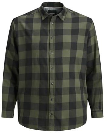 JACK & JONES rutig skjorta för män, smal passform, rutig skjorta, Dammig oliv, XXL plus size