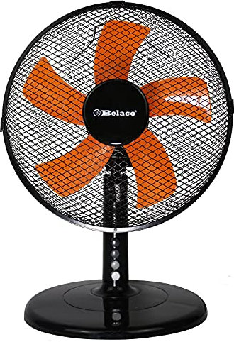Belaco 12inch Table Fan Desk Fan with 3 Speed Oscillating cooling fan Stand Fan floor fan Low Noise Strong Resistant Base high protective mesh grill home office (Black & Orange)