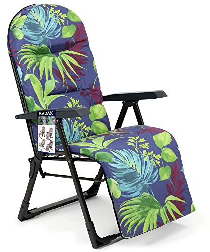 KADAX Sillón de jardín con Respaldo Ajustable, Silla de Relax de Estructura de Acero pulverizado, Silla Plegable con Capacidad de Carga de hasta 110 kg, (M Ovalado, Violeta/Verde)