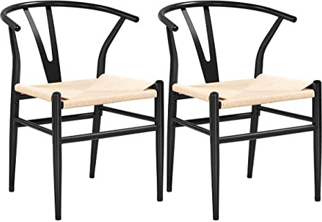 Yaheetech Dining Chair 2pcs Weave Chairs Modern Kitchen Chairs Backrest with Solid Metal Frame for Living Room Bedroom Dining Room Office Cafe,Black