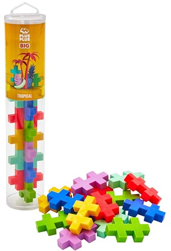Plus-Plus 9603431 Kreativ-Bausteine Tube, Big Tropical, Geniales Konstruktionsspielzeug, 15 Teile, 38 cm