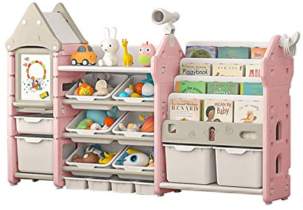 UNICOO - Kinder-Spielzeug-Aufbewahrungs-Organizer und Kinder-Bücherregal, mit 14 Behältern, ausziehbaren Schubladen, Mehrzweckregal für Kleinkinder zum Organisieren von Spielzeug und Büchern (Magic