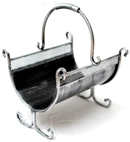 Dixiestore Kaminholzkorb | Holzkorb aus Metall für Kaminholz 1125 Kaminholzständer | Solider und effektvoller Metallkorb für Aufbewahrung von Kaminholz, Silber
