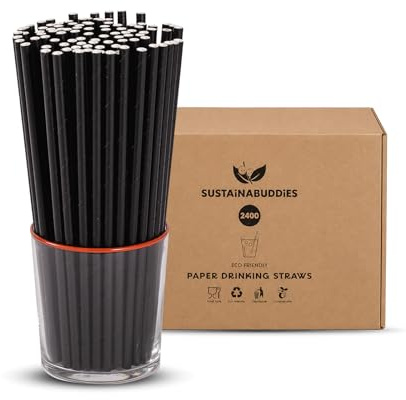 SustainaBuddies 2400 x 16 cm medium papperssugrör | 5 mm diameter | miljövänliga engångssugrör | etiska, biologiskt nedbrytbara och komposterbara | blir inte fuktiga