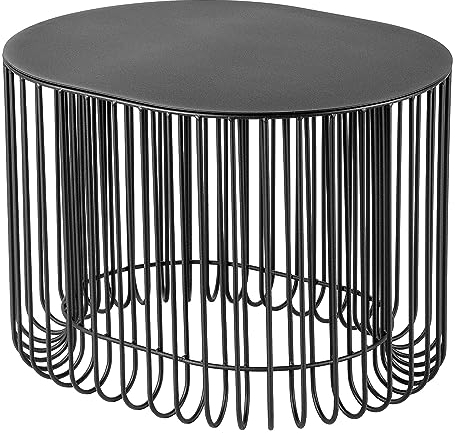 KADAX Kaffeetisch, moderner Beistelltisch für Garten, Couchtisch aus pulverbeschichtetem Stahl, Drahtkorb mit Abnehmbarer Tischplatte für Garten (Oval)