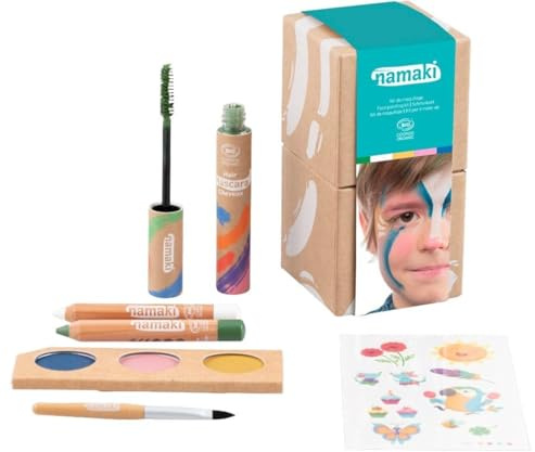 Namaki | Cosmos Organic | Geschenkbox Rainbow mit Kinderschminke | Mit 3 Schminkfarben Blau, Pink, Gelb | Inklusive Zubehör