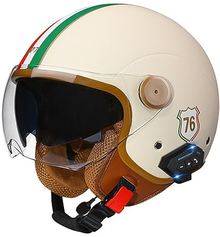 Bluetooth Jethelm Motorradhelm mit ECE Zertifizierung Integrierter Bluetooth-Helm Jet Scooter Helm Rollerhelm Jet-Helm mit Doppelvisier für Damen Herren Erwachsene