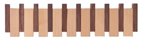 Monivi Massivholz Klaviertasten-Garderobe, Wandgarderobe mit 4/6/8 Klapphaken, Buche & Schwarz Walnussholz, für Eingangsbereich, Wohnzimmer, Schlafzimmer (8 Haken (56 x 15 x 3,5 cm)