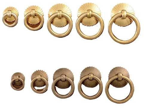 DUNSBY Türklopfer Messing-Schrank-Ring-Knöpfe, Goldfarbene Küchen-, Schubladen- und Schranktürgriffe Deko (Color : Gold, Size : 30mm Ring)