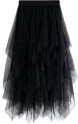 Qianderer Tüllrock für Damen, hohe Taille, Feenrock, mehrlagig, Netzstoff, Tutu aus Tüll, A-Linie, halblanger Rock, für Abschlussball, Party