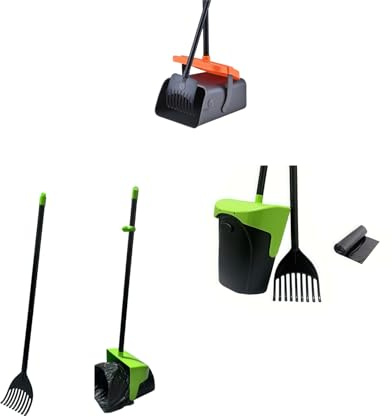 JINGUWU Large Pooper Scooper Swivel Bin & Rake Kit, 35 Long Handle Adjustable Dog Pooper Scooper with 20 Waste Bags for Clean Pet Waste Use on Grass, Dirt or Gravel Dog Poop Picker