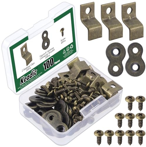 Keadic 101 elementi di fissaggio resistenti da tavolo con viti, staffa connettore da tavolo figura 8 e clip da scrivania a Z, per mobili in legno (bronzo)