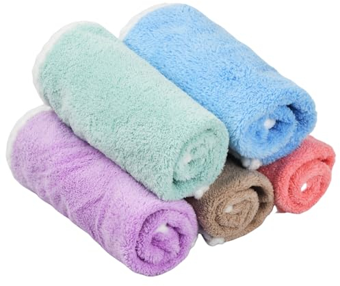 Granvoo Babywaschlappen, 5er Set Korallenfleece Handtücher, 30 x 30 cm, Wiederverwendbare Waschtücher, Gesichtstuch, für Neugeborene und Kleinkinder, Sanft zu Empfindlicher Gesichtshaut