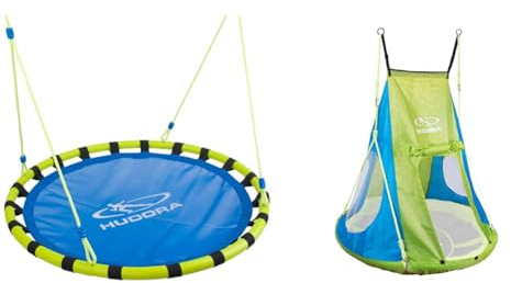 HUDORA Nestschaukel Aluminium, Belastbarkeit bis 120 kg, 120 cm, blau/gelb & Zeltbezug Cosy Castle - Zeltüberzug für HUDORA Nestschaukel 90 & 110/120 in blau/Lemon