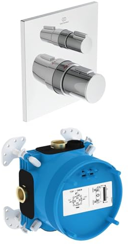 Set aus Ideal Standard A6956AA Ceratherm C100 Wannenthermostat Badethermostat Unterputz, Wannenarmatur mit Temperatursperre bei 40° C, Chrom + Ideal Standard A1000NU EASY-Box Unterputz-Bausatz