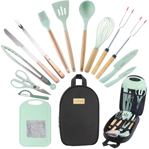 Camkinger Camping Cooking Utensils Set, Silicone Cookware for Travel BBQ | Food-Grade Heat-Resistant Silicone Cookware Set, Portable Design for RV Camping, BBQ, Hiking & Picnic Outdoor Cooking Use