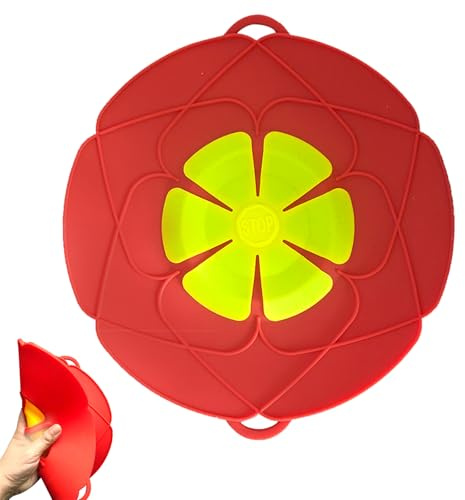 Silikon-Spritzschutz, Pfannenabdeckung, Silikon-Pfannengriffabdeckungen, Überkochstopper, kein Verschütten, wiederverwendbar, Spritzschutz, für Pfannen und Töpfe, Überkochschutz (rot)