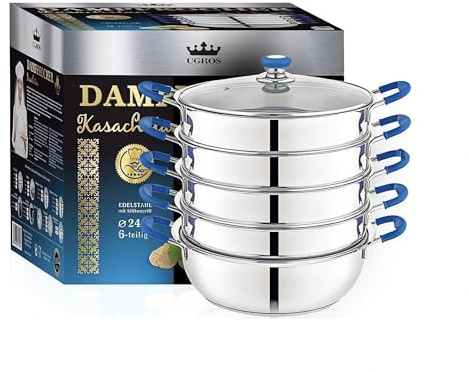 Dampfkocher Kasachstan Edelstahl 6-teilig – Mantykocher - Asia Serie – Hochwertiger Dampfgarer für alle Herdarten (Induktion, Gas, Elektro) – Spülmaschinengeeignet (26 cm)