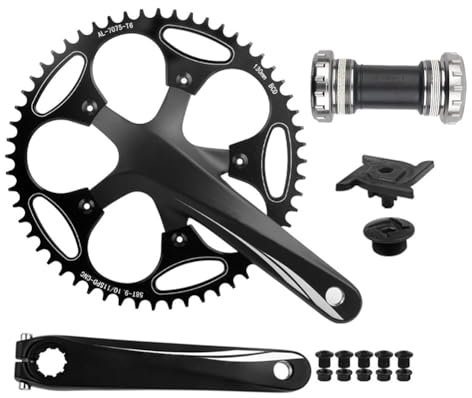 QUYCOIU Rennrad Kurbelgarnitur 170mm 130BCD 50/52/54/56/58/60T Singlespeed Kettenblatt Rund Hohl Integriert Kettenradgarnitur Mit Tretlager Kurbelarm-Satz 11Speed Aluminium-Legierung Schwarz(58T)