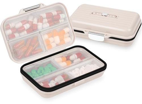 AOGOE Pastillero Caja, Caja de Pastillas con 7 Compartimentos, Pastillero Portátiles de Viaje, Pastillero Diario Bolsillo, Pastillero Semanal para Medicamentos y Vitaminas (L, Blanco)
