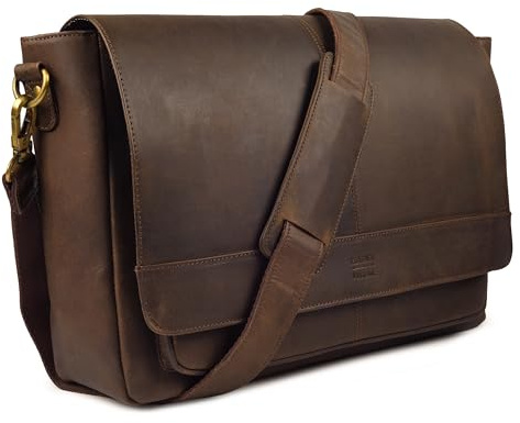 LEATHER VILLAGE Vintage Leather Handmade Laptop Messenger Bag-15.5 Inch Satchel- Brown Shoulder Bag for Men & Women, Crossbody Work Bag for Office, Travel, and Daily Use