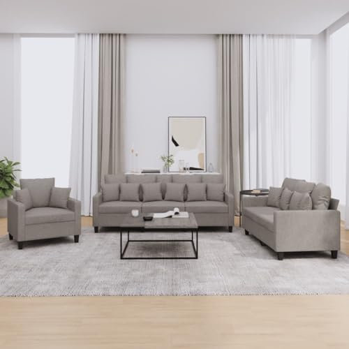 Brokky 3-TLG. Sofagarnitur mit Kissen Sofa Wohnzimmer Sitzgruppe Wohnzimmer Sofa Set Sofas FüR Wohnzimmer Taupe Stoff - 3201639