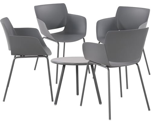 CLP Gruppo di sedute Minota per il giardino I Set di tavolo Minot e sedie Alpena I Set da esterno resistente alle intemperie e ai raggi UV I Mobili da giardino, Colore:grigio scuro, Contenuto del set: