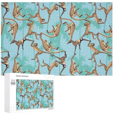 Monkey in The Jungle Palm Trees Classic Wooden Jigsaw Puzzles for Adults Artwork Wall Decor Bedroom 1000 PCS