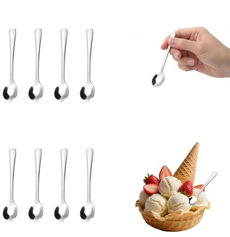 ZUWIJEQ 8 Pcs Cucharas de Postre,Cucharillas Cafe,Cucharas Pequeñas de Acero Inoxidable, Minicucharas para Condimentos para Frascos de Especias Minicucharas Prácticas para Sal, Azúcar, Miel y Especias