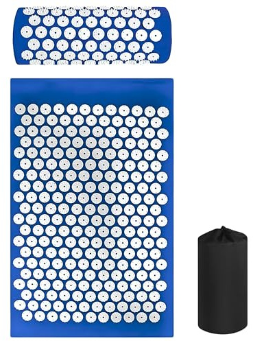 Acupressure Mat and Pillow Set, Massage Mattress with Travel Bag for Men Women, Acupuncture Mat for Back, Neck, Feet Pain Relief, Muscle Relaxation Stress Reduction, Spike, Pressure Points (Blue)