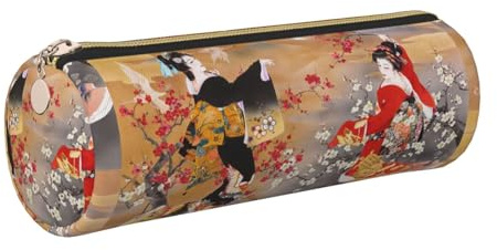 WQUVMDS Federmäppchen mit japanischem Aufdruck aus Leder, dreieckig, Reißverschluss, Stifteetui, Kosmetiktasche, Schreibwaren-Tasche, gold, Einheitsgröße, Taschen-Organizer