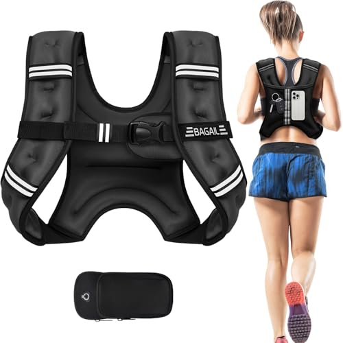 BAGAIL Gewichtsweste für Krafttraining, Brustgröße Verstellbar, Praktische Tasche, mit Eisensand Gefüllte Gewichtsweste, Ideal für Fitnessstudio-Workouts, Yoga-Training und Aerobic-Übungen