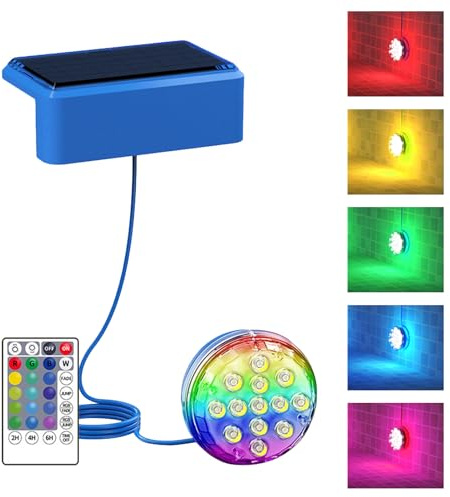Genérico Luz Solar para Piscina - Luces Solares para Fuente con Temporizador | Iluminación Subacuática Impermeable Decoración para Exteriores Jardín Terraza Spa Fiesta Nocturna