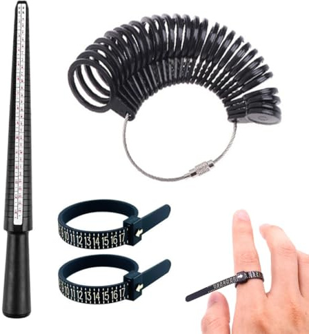 HABNI Medidor De Anillos 4 Piezas Negro Escalas Ue Uk Us Medición Profesional Tamaño Anillos Herramienta Calibre Joyería