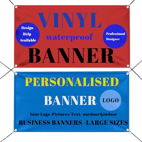 NP-CASER Banner Personalisiert Vinyl Werbebanner mit Text/Foto/Logo [für Innen & Außen] Perfekt für Werbung, Anzeigen, Geburtstag, Events, Banner Selbst Gestalten