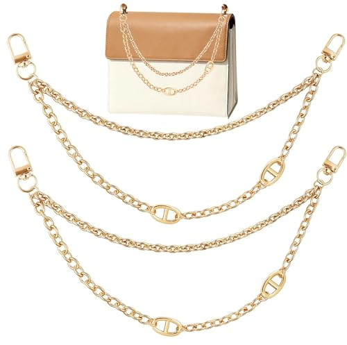 LLMSIX 2 Stück Taschenkette Gold,Kurz Taschen Verlängerungskette,Gold Doppellagig 30/22cm Taschenketten Geldbörsenriemenver, Schweinenase Zierkette für Crossbody Schulter Handtaschen Taschen Zubehör