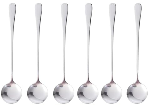 TOYANDONA 6 Pièces Cuillères À Café Long Manche En Acier Inoxydable Cuillères À Mélanger Pour Cocktail Thé Glacé Et Desserts Surface Lisse Passe Au Lave-Vaisselle