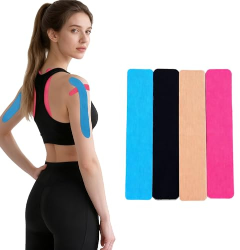 80 Pcs kinesiotapes vorgeschnitten 20cmX4cm Kinesiotapes Wasserfestes & Elastisches Sporttape Physio Kinesi Tape Sport für Rücken, Knie, Schultern Muskelstraffende Bänder (4 Farbige)