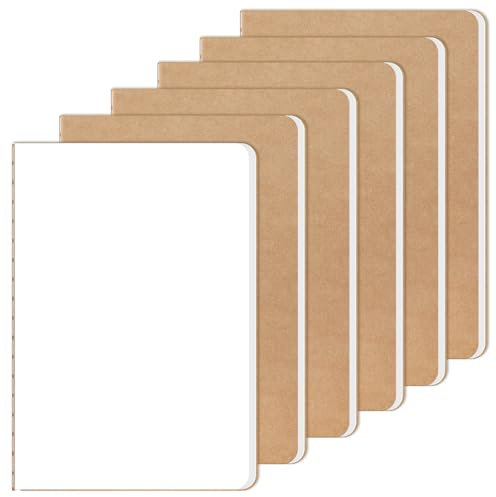RITOLLO 6-pack A5 tomma anteckningsböcker, kraftpapper omslag dagböcker, premium tomma skrivblock för ritning skissa kreativa projekt
