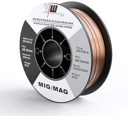 VECTOR WELDING MIG MAG Schutzgas Schweißdraht ER70S-6 Stahl, Ø 0.8mm, 15kg | Niversell Einsetzbar Schweißdraht Geeignet für Viele MIG/MAG Geräte