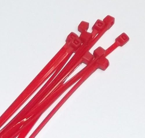 Pack of 100x 200mm x 3.6mm Cable Ties Multiple Colour Choices (Red)