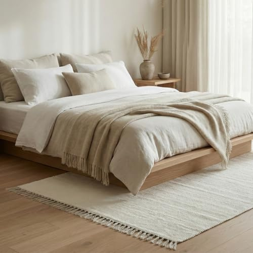 Elegant Floors® Chindi Teppich Weiss 70x140 cm handgewebt aus Baumwolle – nachhaltiger Flachgewebe Läufer für Flur