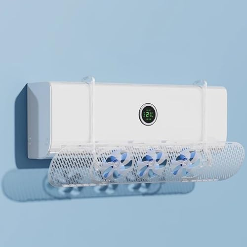 Deflector Aire Acondicionado Split Ajustable, Desviador Aire Acondicionado Extensible y Compacto, Diseño Transparente con Tres Ventiladores, Fácil de Instalar(Blue)
