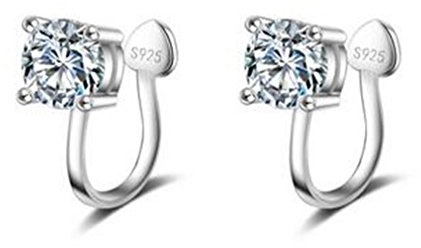 Ohrclips ohne ohrlöcher Damen Mädchen 925er Sterling Silber Hypoallergen einfache Gliter Zirkonia Ohrklemme