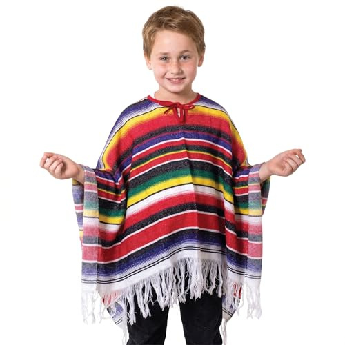 Costume da ragazzo messicano per bambini, poncho Wild West Bandit Kid – Poncho a righe per bambini