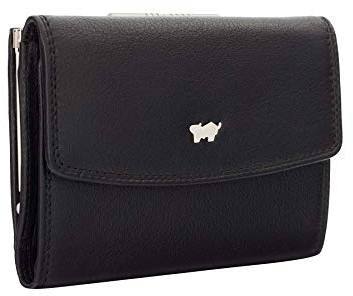 BRAUN BÜFFEL - Geldbörse Damen aus echtem Rindleder Golf 2.0 - Trifold Bügelbörse Portmonee für Frauen mit Bügelverschluss & 8 Kartenfächer - Klassisches Portemonnaie mit Münzfächern - Edles Schwarz