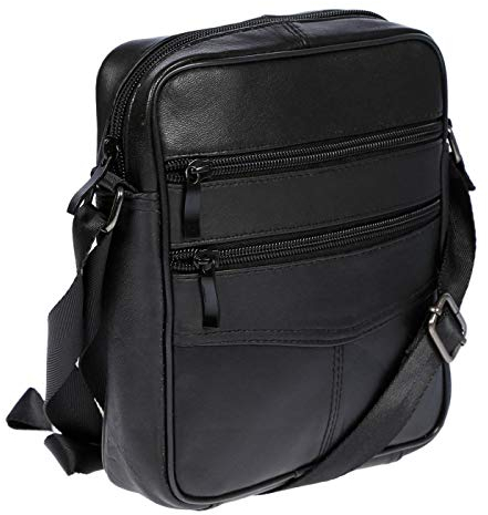 Christian Wippermann Kleine echt Leder Umhängetasche Tasche für Herren Damen Schultertasche Schwarz