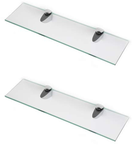 BSM Marketing 6 mm dicke Regale aus gehärtetem Glas mit großem Chrom-Finish, Regalträger 600 mm, 500 mm und 400 mm (2, 600 mm x 100 mm)