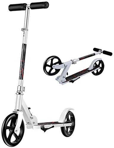 Patineta para principiantes para niños / adultos Micro Kickboard con barra fija Scooter Sistema de suspensión doble Smooth Ride Sistema de liberación rápida Plegable Soporte 330 lbs (Blanco)